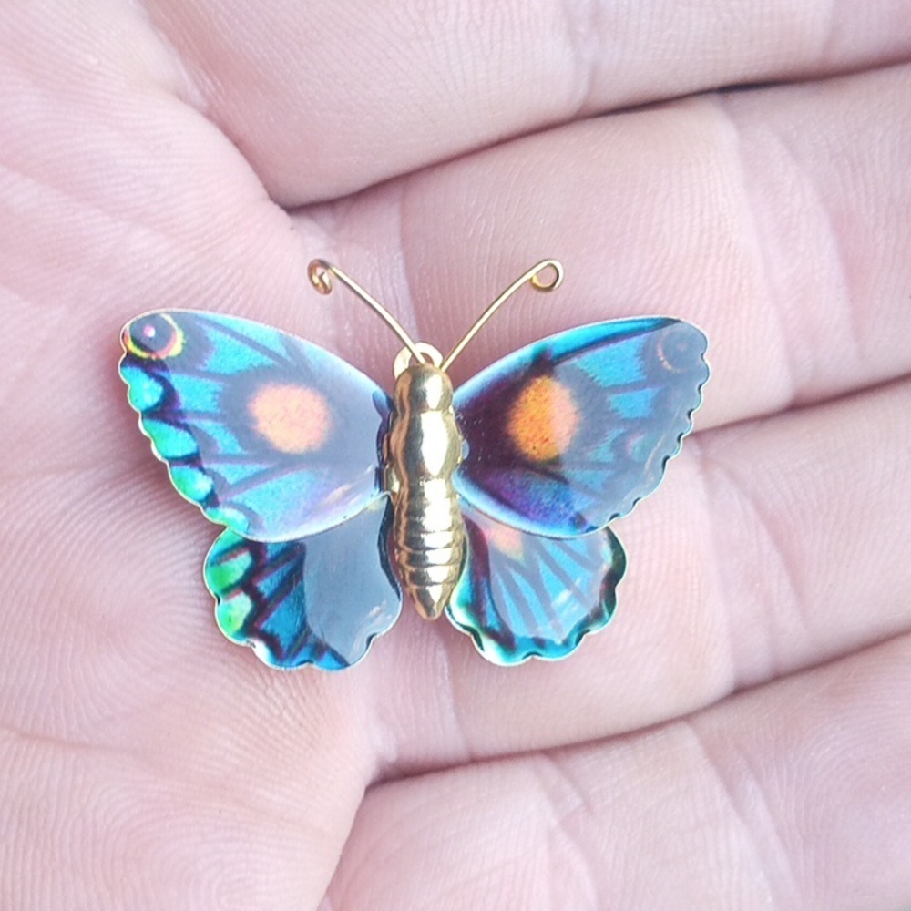 Black Blue and Red/Orange Butterfly Brooch